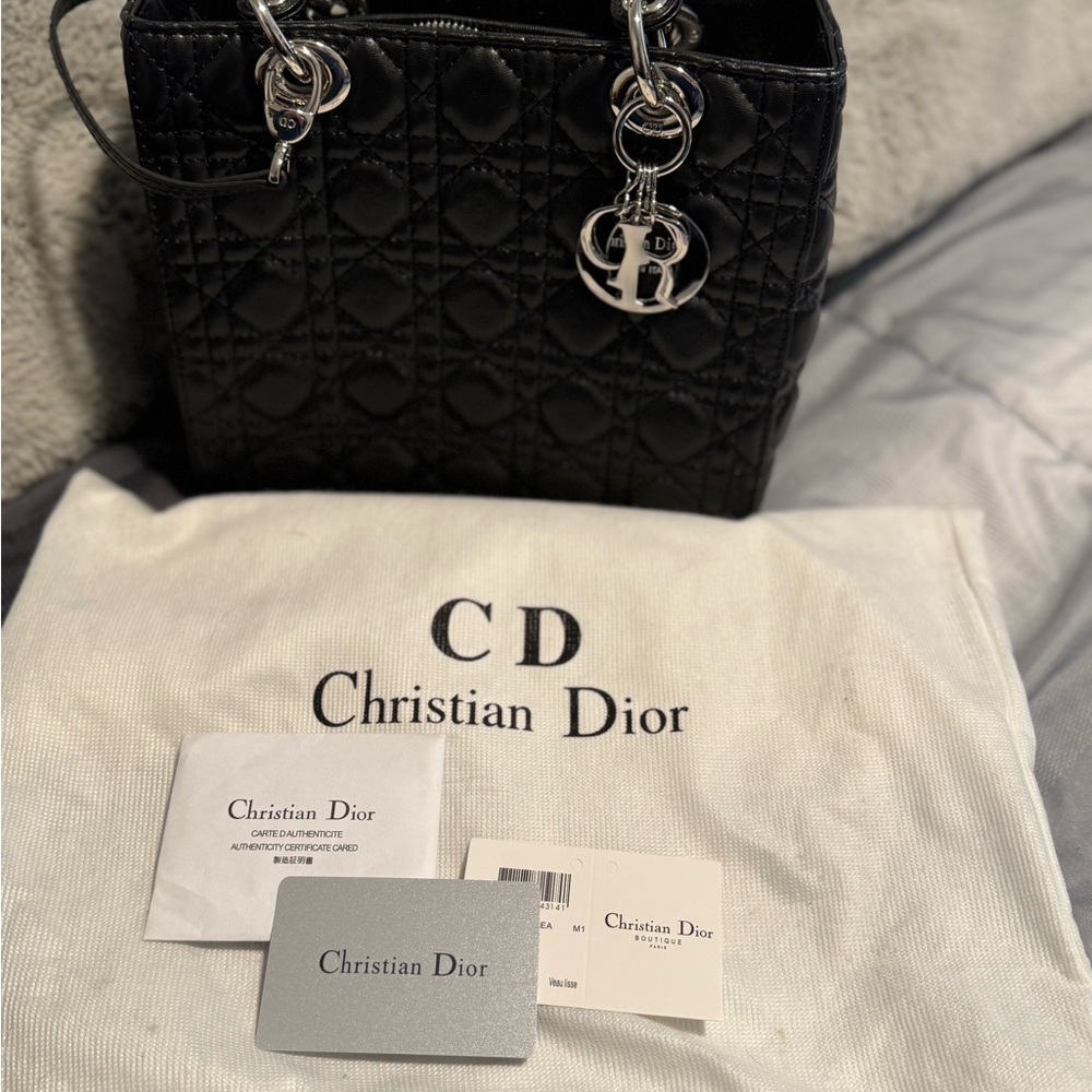 Dior Black Quilted Leather Satchel with Silver Hardware